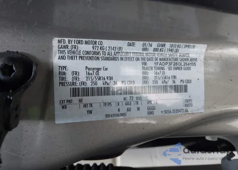 2016 Ford Focus Se from USA, damaged, VIN 1FADP3F28GL264105